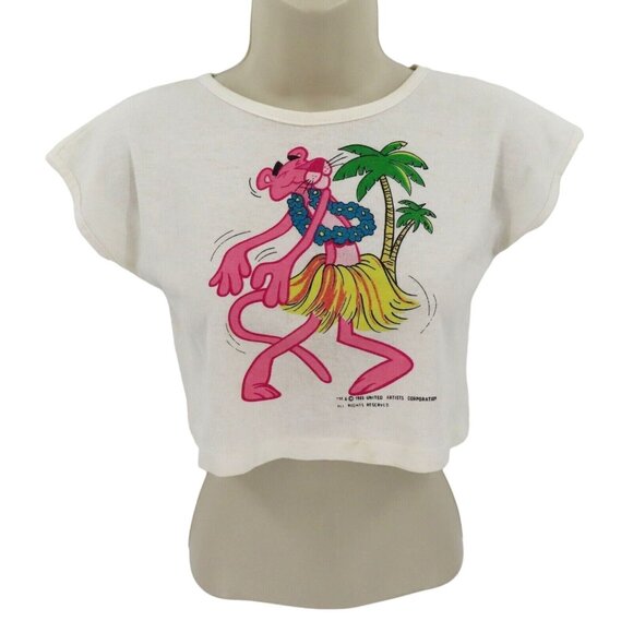 VTG Rainbow Allie Womens 8 Pink Panther Hula 1985 Cropped Tee T Shirt Retro 80s - Picture 1 of 15